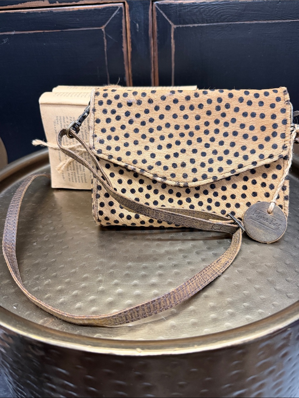 Myra Polka Dot Crossbody Bag - Tan/Black